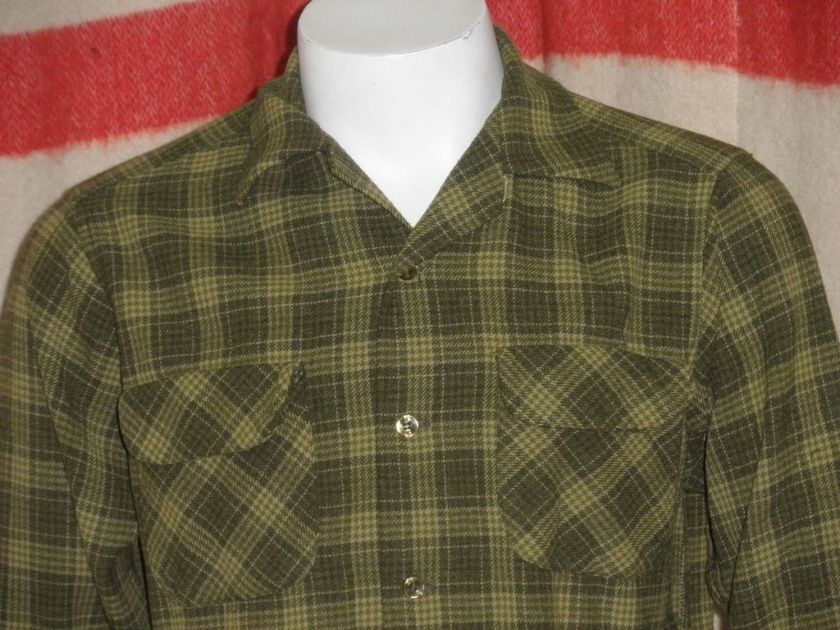 70s Vintage Men Pendleton Wool Board Shirt Loop Plaid M  
