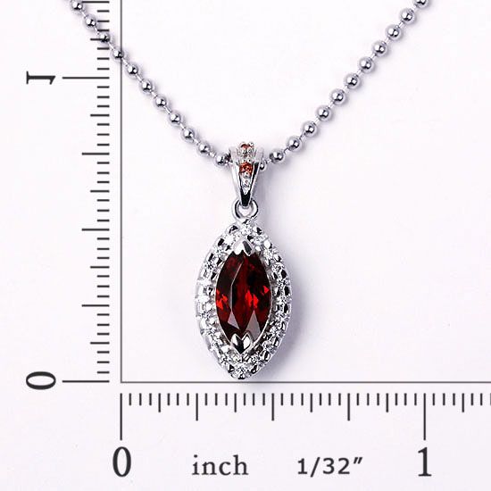 925 Sterling Silver Genuine Red Garnet Oval Pendant  