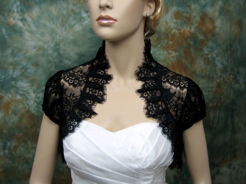 Black short sleeve lace bolero jacket shrug 075  