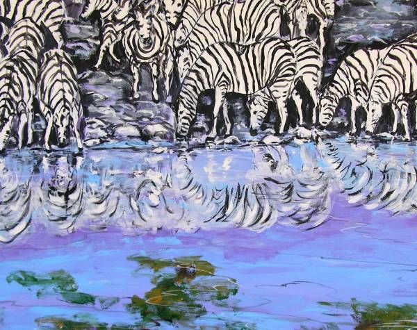 African Zebras Original Fine Art PAINTING DAN BYL Modern Animal 