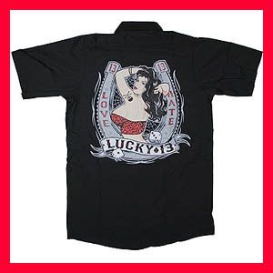 New Punk Lucky 13 Pin Up Girl Mens Black Work Shirt M  