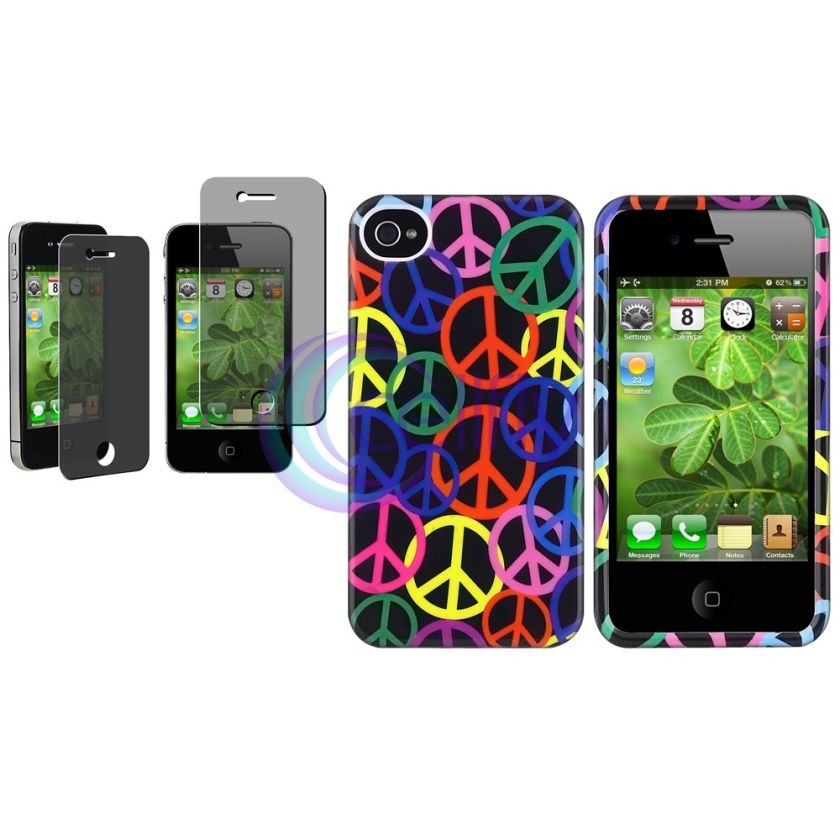 Peace Sign Symbol For iPhone 4 4S Plastic Hard Case Cover+Privacy 