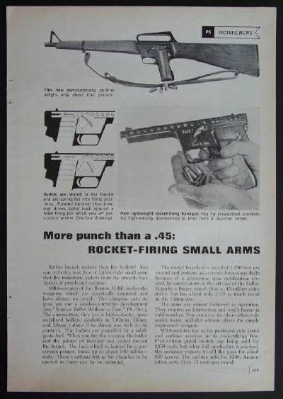 1965 MBA 13mm GYROJET Rocket Firing Pistol & Carbine pictorial  