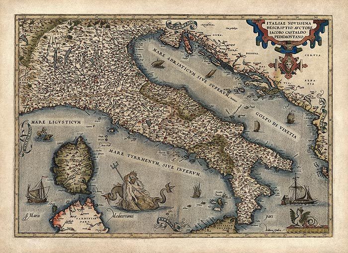 Old Antique Vintage Map of Italy (1570) Ortelius (Archival Print 