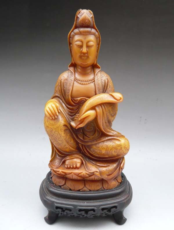 Chinese Shou Shan Jade Kwan Yin Quan Yin Ru Yi Statue  