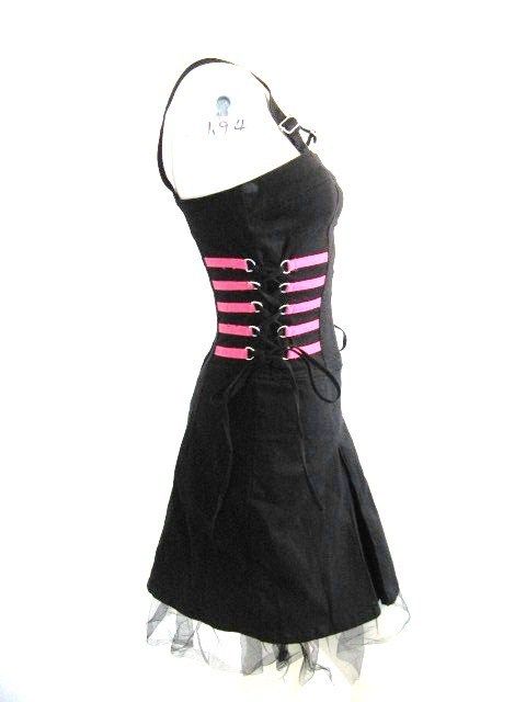 VINTAGE TRIPP BLACK DRESS PINK LACE UP SIDES 1990s XS  