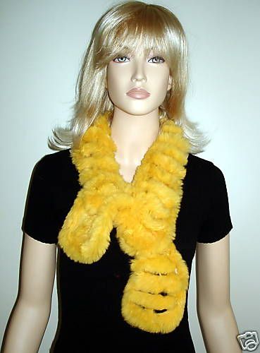 YELLOW RABBIT FUR NECK COLLAR SCARF WRAP  