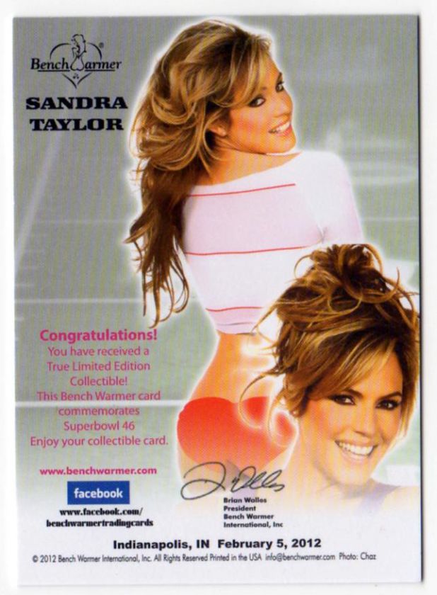 SANDRA TAYLOR 2012 SIGNED BENCHWARMER SUPER BOWL GIANTS TRADING CARD 