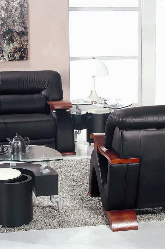 2033 Living Room Set Modern Italian Leather Black Contemporary Sofa 