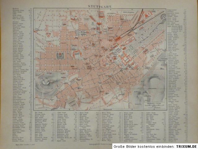 Stadtplan Stuttgart mit Strassenverzeichnis, 1888, M4  