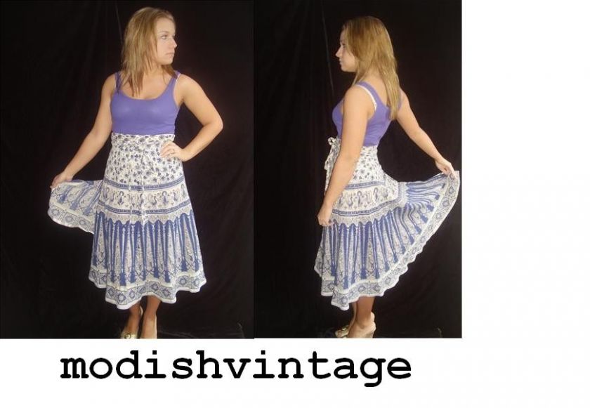   BoHo Hippie India Thin Cotton Gauze Wrap Dress Skirt Peacocks Batik