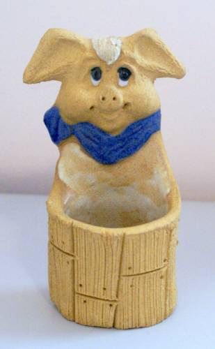 Stoneware Pottery Pig Wall Pocket Vase Planter Signed Bucket Basket 