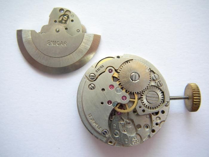 Enicar caliber 875 disassembled watch movement repair  