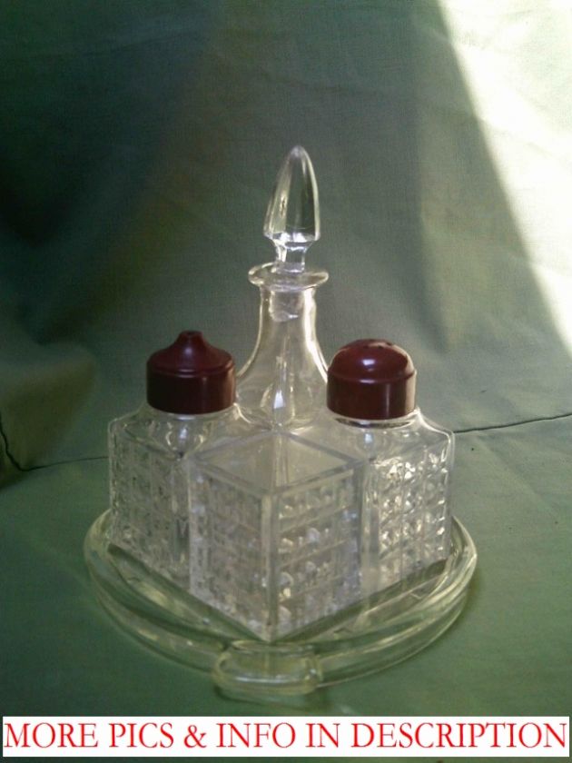 Piece Square Shaped Glass Cruet Set within Horse Shoe Shape Maroon 