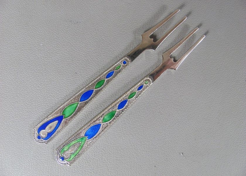 10 Russian Enamel Sterling Silver Lemon Forks&Spoon.875  