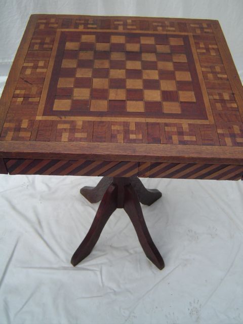 AMERICAN FOLK ART GAMEBOARD TABLE WITH SWASTIKAS  