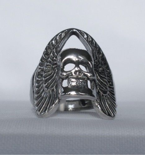 Biker Ring Skull With Touching Wings Iron Alloy Size 12 New Free USA 