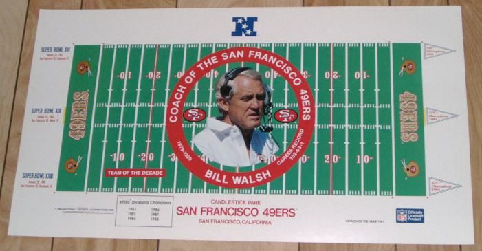 Coach Bill Walsh San Francisco 49ers 30 by 16.5 Football Lithograph