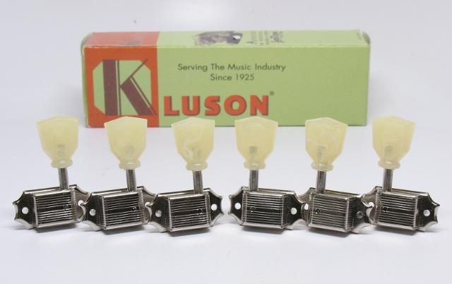 Genuine KLUSON 3x3 Nickel/Pearloid Guitar Tuners SINGLE RING NO LINE 