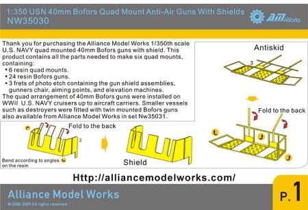   Model Works 1350 WWII USN 40mm Bofors Quad Mt w/Shield NW35030  