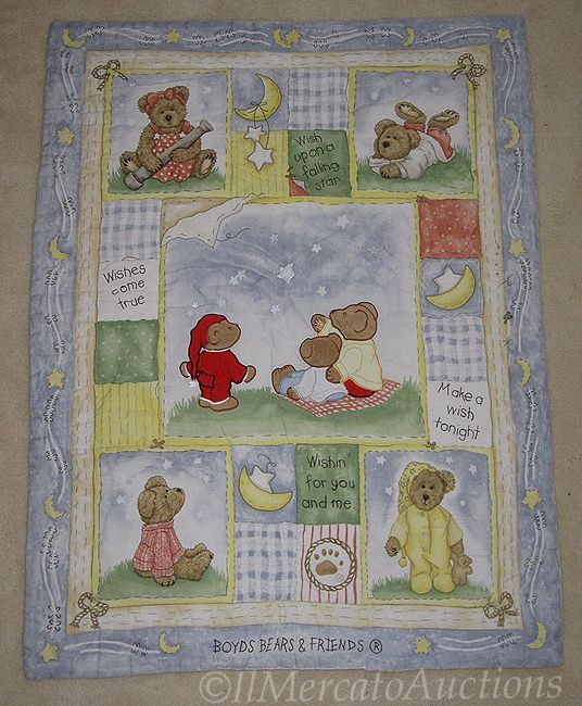 BOYDS BEARS Wishes Come True Baby Boys Blue Crib Blanket Comforter 40 