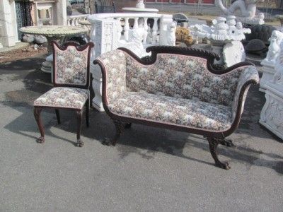 ANTIQUE AMERICAN WALNUT WINDOW SEAT BENCH AND MATCHING CHAIR 12NY014 