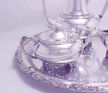 Ornate Heavy WILCOX Silver Tea Service w Matching Tray Excellent 