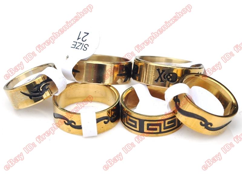 Wholesale lot black enamel GOLD STAINLESS STEEL RINGS  