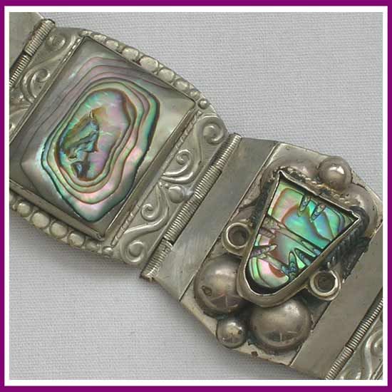 Vintage Signed Taxco Sterling Bracelet w/ MOP Detail  