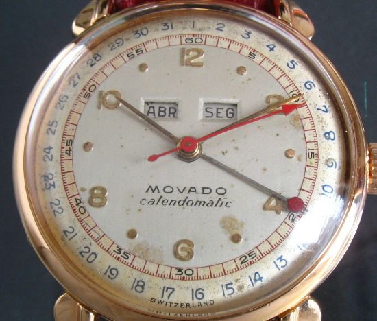 BEAUTIFUL MOVADO CALENDOMATIC BUMPER 18K SOLID GOLD 50S  