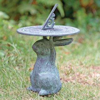 Iron Bunny Rabbit Whimsical Garden Verde Green Sundial Statue 