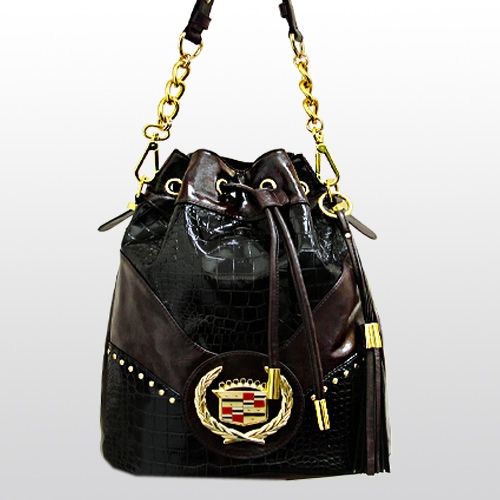 Just Out Brown Cadillac Oval Shoulder Bag, Croco Accents & Gold Tone 