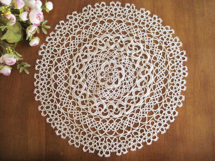 Vintage Hand Cotton Tatting Lace Doily NEW Ecru 15  