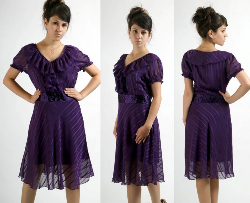 Chiffon V neck Purple Cocktail Evening Party Dress  