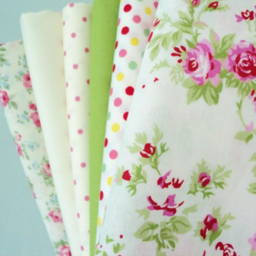 FQ BUNDLE   AMILIE WHITE & PINK VINATAGE FLORAL & SPOTS 100% 