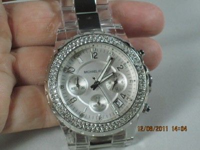    5397 Womens Crystal Accented Clear Acetate Chronograph Watch  