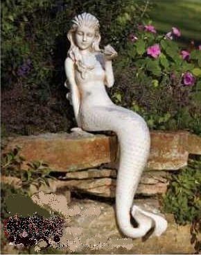 COASTAL DECOR White Washed Sitting MERMAID GARDEN STATUE 24 Beach 