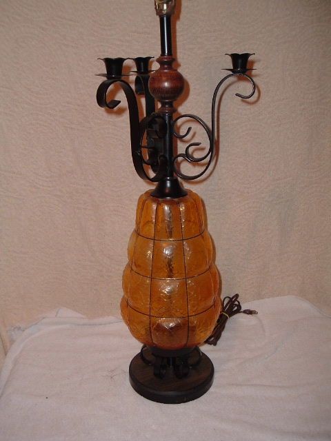 Blown Art Glass Deco Brain Globe Swag Ceiling Light &Table Lamp Czech 