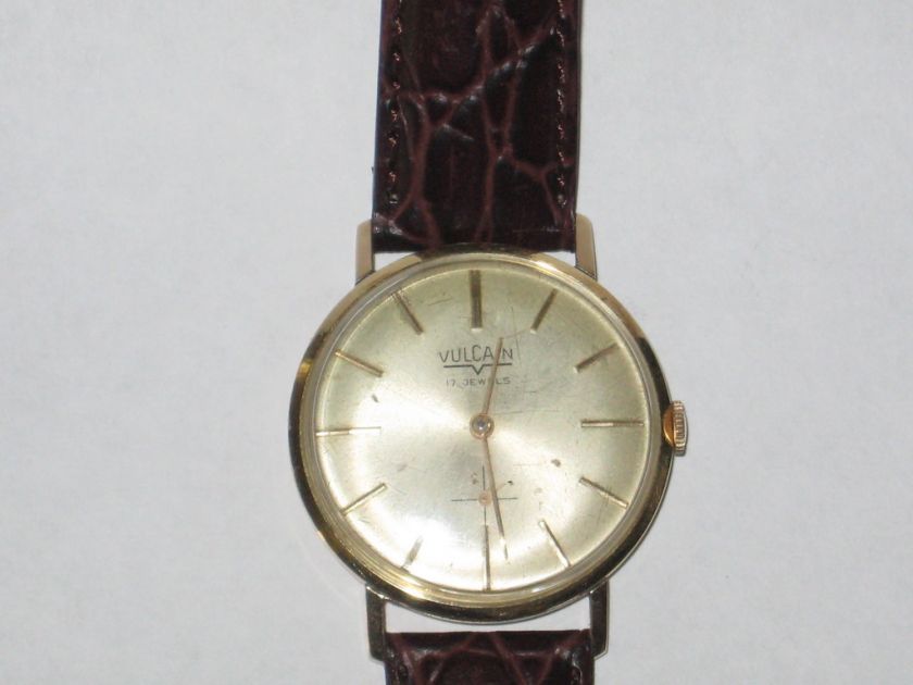 VINTAGE *VULCAIN* 14K GOLD MANS WRISTWATCH 17 JEWELS  