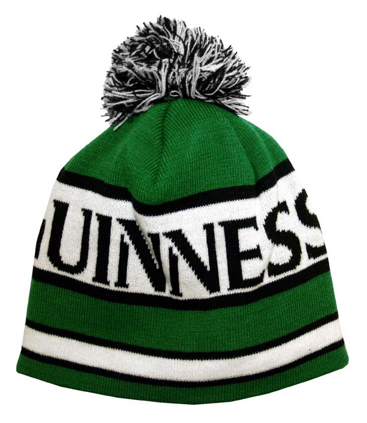 Guinness Logo Beer Alcohol Striped Pom Knit Adult Beanie Hat  