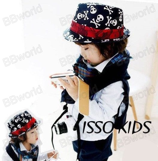 Kids Children Toddler Baby boys girls Fedora Skull Red Tan Black 