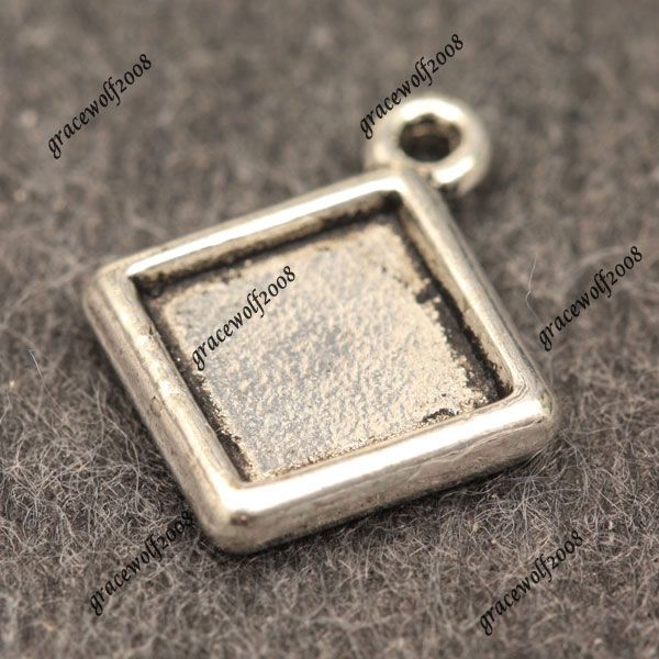 30pcs Tibetan Silver Square Charms Cabochon Settings Vintage Findings 