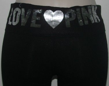 Victorias Secret LOVE PINK Bling Silver Sequin Foldover Crop Yoga 