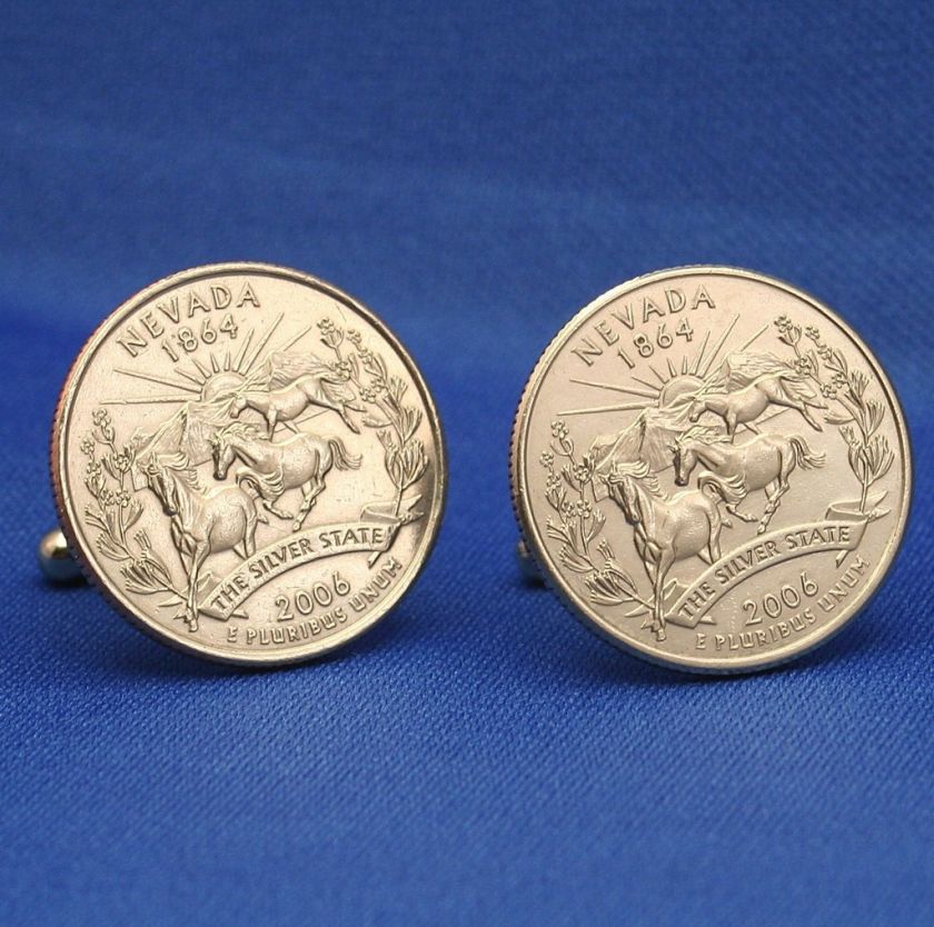 Nevada USA Silver State 25c Quarter 2006 Coin Cufflinks  