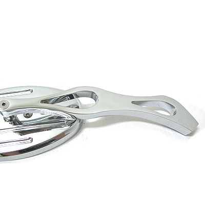 Chrome Oval Mirror Flame Stem Set for Harley & Metric  