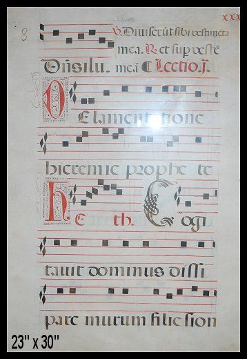 FRAMED 16th CENT PORTUGUESE ANTIPHONER LEAF / MUSIC  