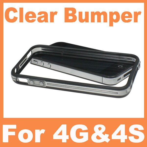 TPU Clear Bumper Case Cover Skin+Metal Buttons For Apple iPhone 4S 4 