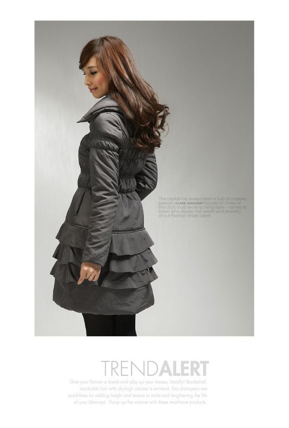 Korean Brand Women Slim Fit Tiered Padded Long Coat  