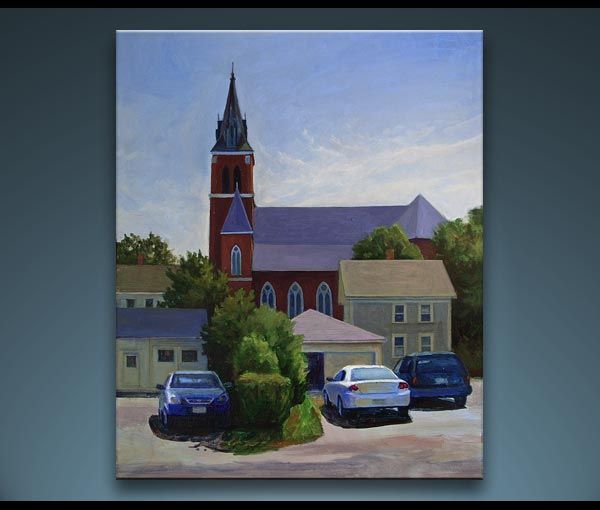 Parked Cars Fine Art Landscape Painting Bechler Church  