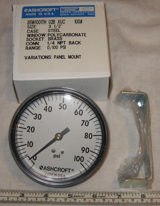 Ashcraft 3 1/2 Panel Mount Pressure Gauge 0 100 PSI  